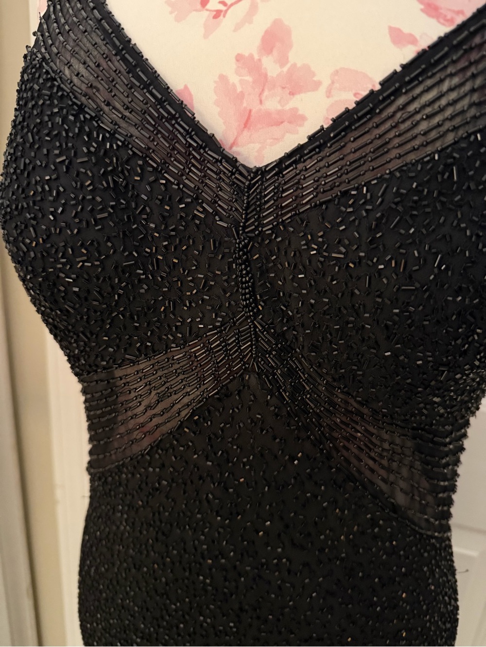 Scala Black Beaded Sheer-Panel Evening Dress